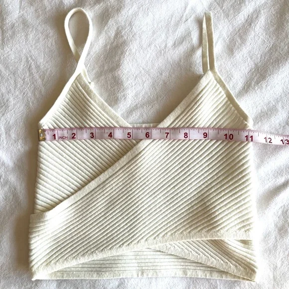 Aerie Ribbed Crossover Crop Top Y2K Neutral Elevated Basic Wrap Cottagecore Sz S - Picture 10 of 11